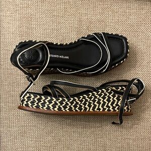 ANTONIO MELANI Black and Cream Woven Espadrilles